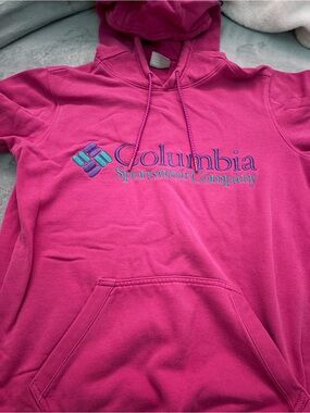Columbia Hot Pink Pullover Hoodie with Teal & Purple Logo
